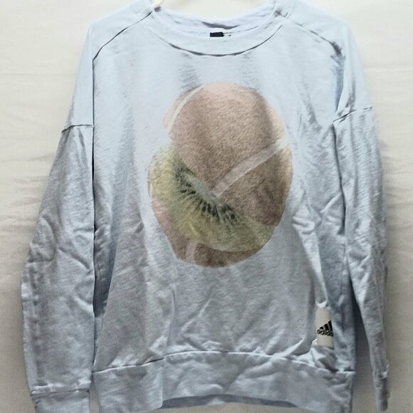 Adidas Women's Size Large Light blue Graphic Print Crewneck Sweatshirt Kiwi Logo - Picture 3 of 8